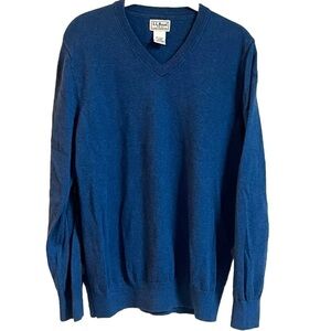 L.L. Bean Men’s V Neck Cashmere Cotton Long Sleeve Sweater Blue Medium Knit